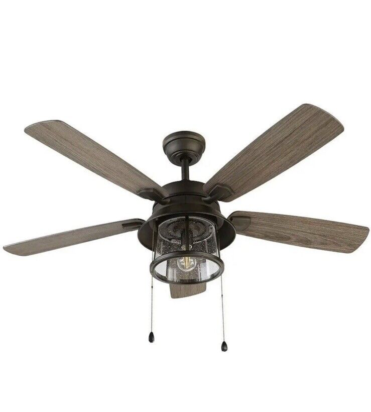 Home Decorators Collection 59201 Shanahan 52 in. Indoor/Outdoor LED Bronze Ceiling Fan with Light Kit. Downrod and Reversible Blades