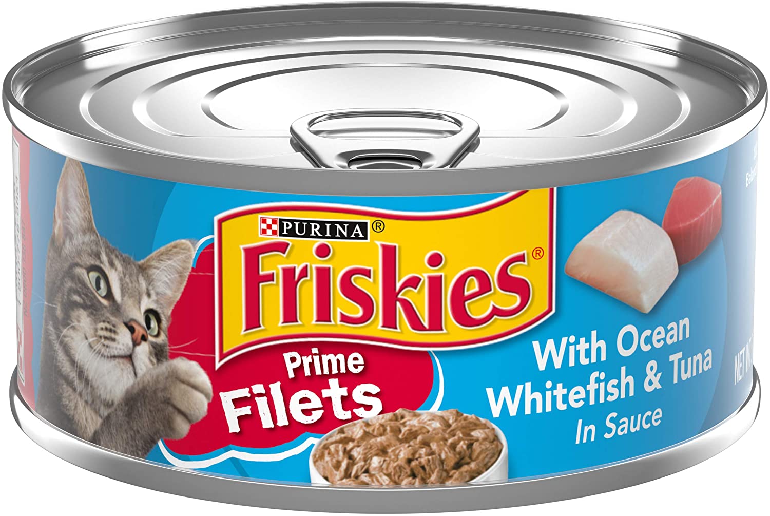 Purina Friskies Wet Cat Food. Prime Filets With Ocean Whitefish & Tuna in Sauce - (24) 5.5 oz. Cans