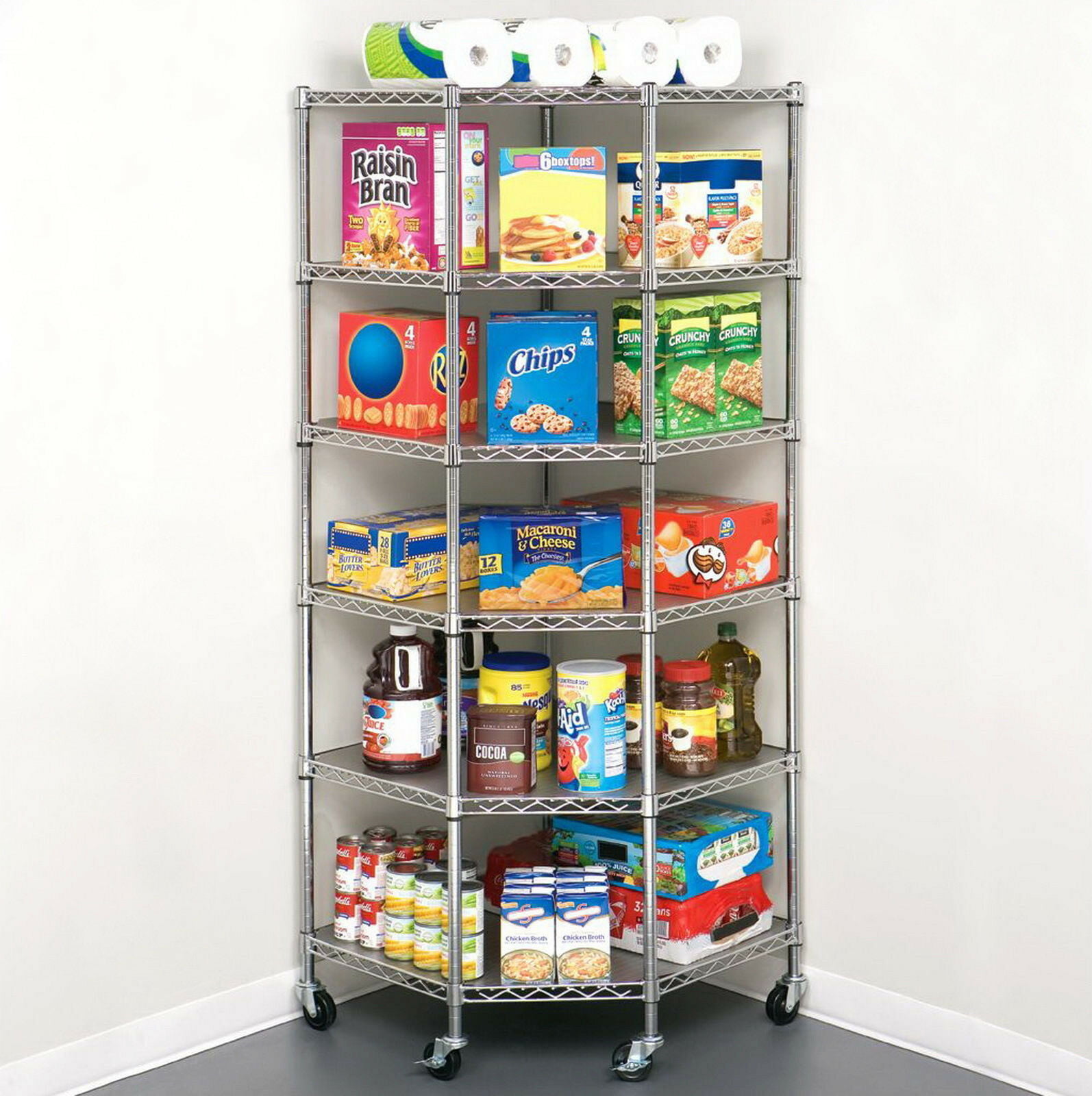 Zimtown 6 Tire Heavy Duty Wire Garage Storage Rack. Steel Corner Shelving with Wheels. Silver