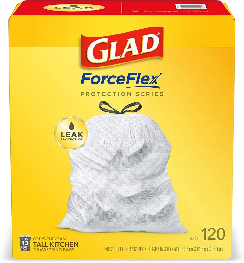 Glad Trash & Food Storage ForceFlex Protection Series Trash Bags. 13 Gal.120 Ct (Package May Vary)