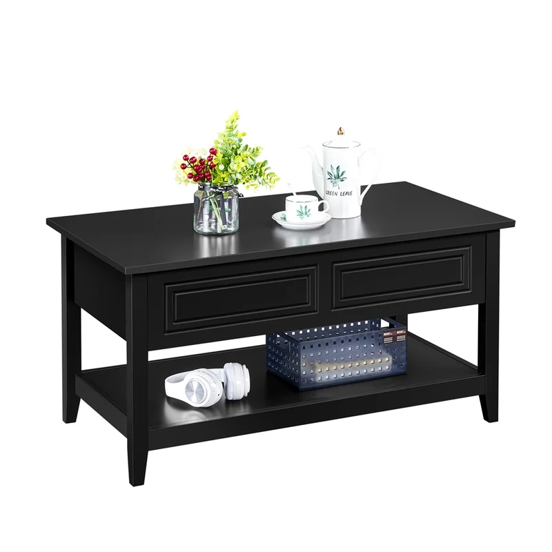 Yaheetech Wooden Lift Top Coffee Table with Hidden Compartment and 1 Open Shelf For Living Room. Black