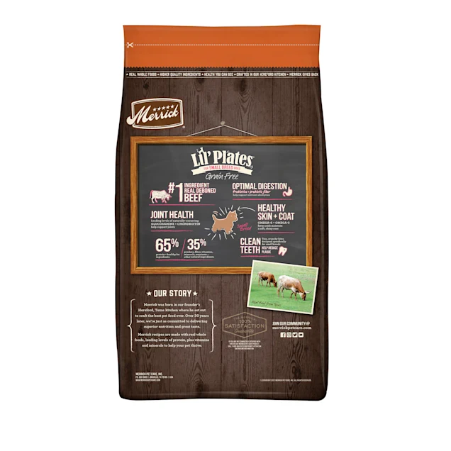 Merrick Lil- Plates Grain Free Real Texas Beef + Sweet Potato Recipe Small Breed Dry Dog Food. 20 lbs.