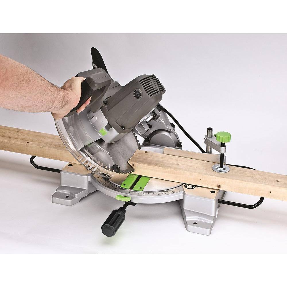 Genesis GMS1015LC 15 Amp 10 in. Compound Miter Saw with Laser Guide. 9 Positive Stops. Clamp. Dust Bag. 2 Wings and Blade
