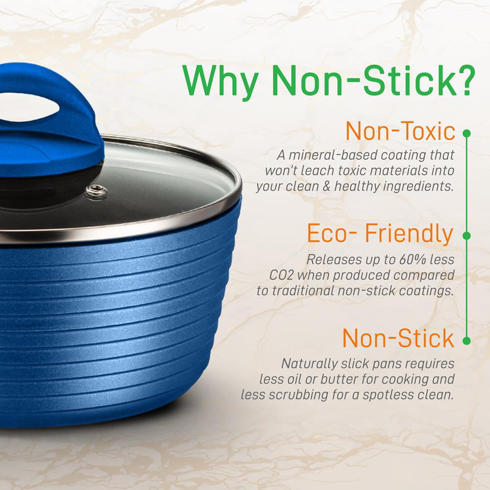 NutriChef 12pc Pots & Pans Set - Stylish Kitchen Cookware. Non-Stick Coating. Light Gray Inside and Blue Outside