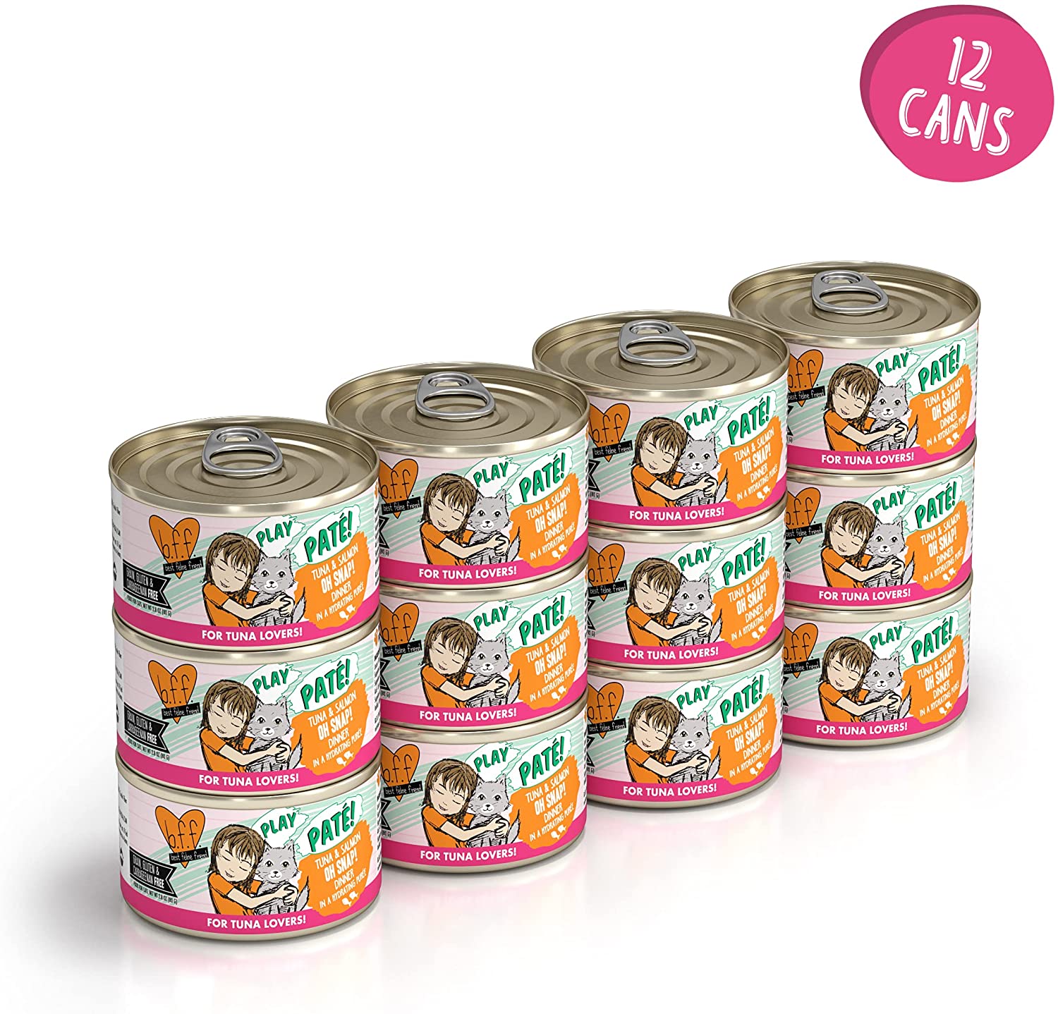 Weruva Wet Cat Food B.F.F. Play - Best Feline Friend Paté Lovers. Aw Yeah!. Tuna & Salmon Oh Snap! with Tuna & Salmon. 2.8oz Can (Pack of 12)