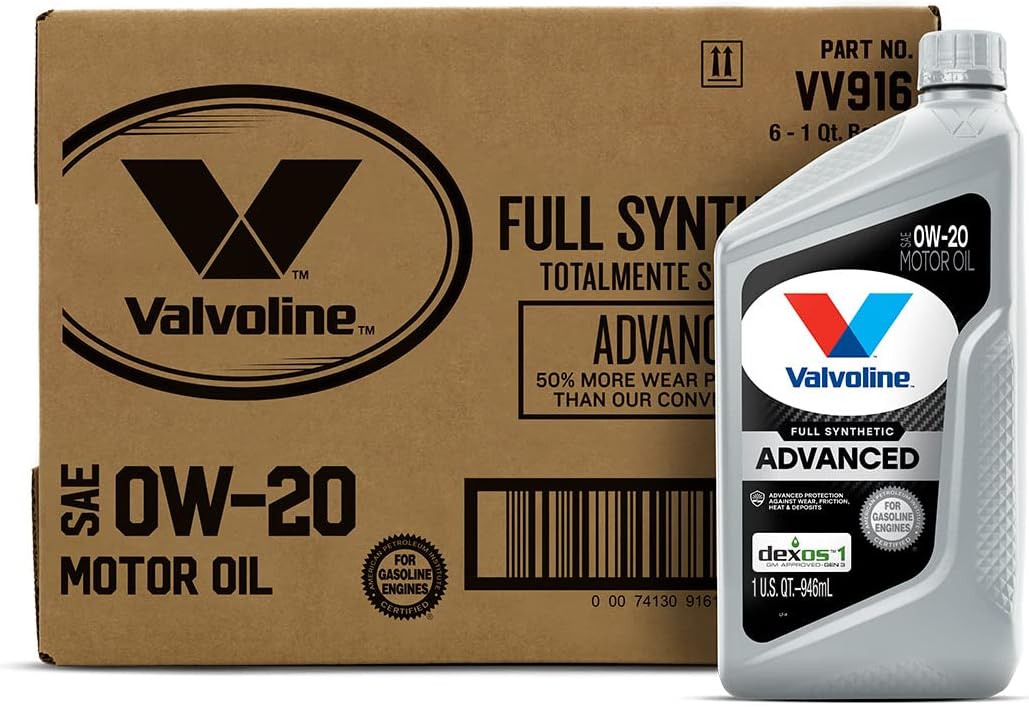 Valvoline Advanced Full Synthetic SAE 0W-20 Motor Oil 1 QT. Case of 6