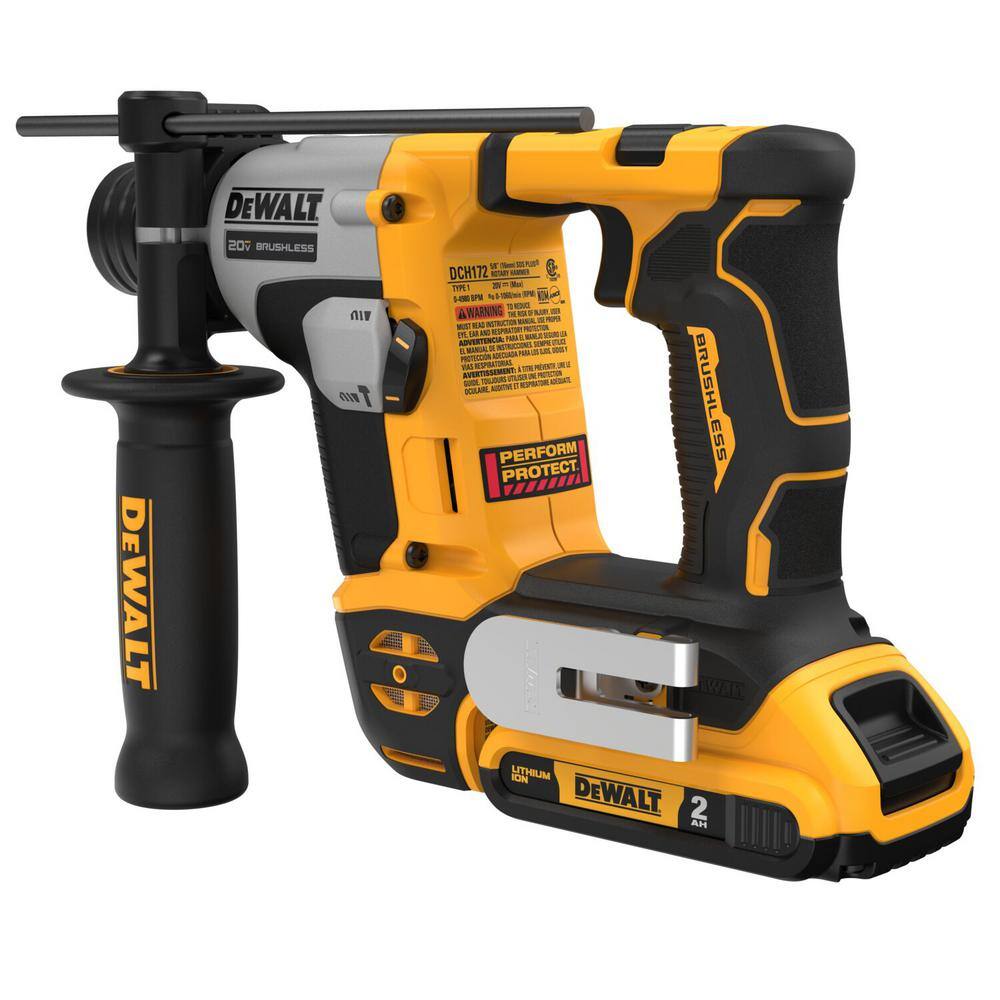 DEWALT DCH172D2 20V Max Lithium-Ion Brushless Cordless 5/8 in. SDS PLUS Rotary Hammer Kit with Two 2.0Ah Batteries and Charger
