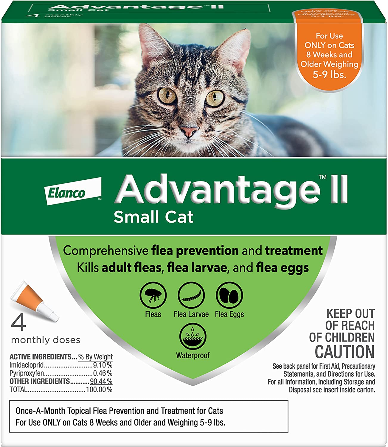 Advantage II Bayer Once-A-Month Cat & Kitten Topical Flea Treatment. 5 to 9 lbs.. Pack of 4