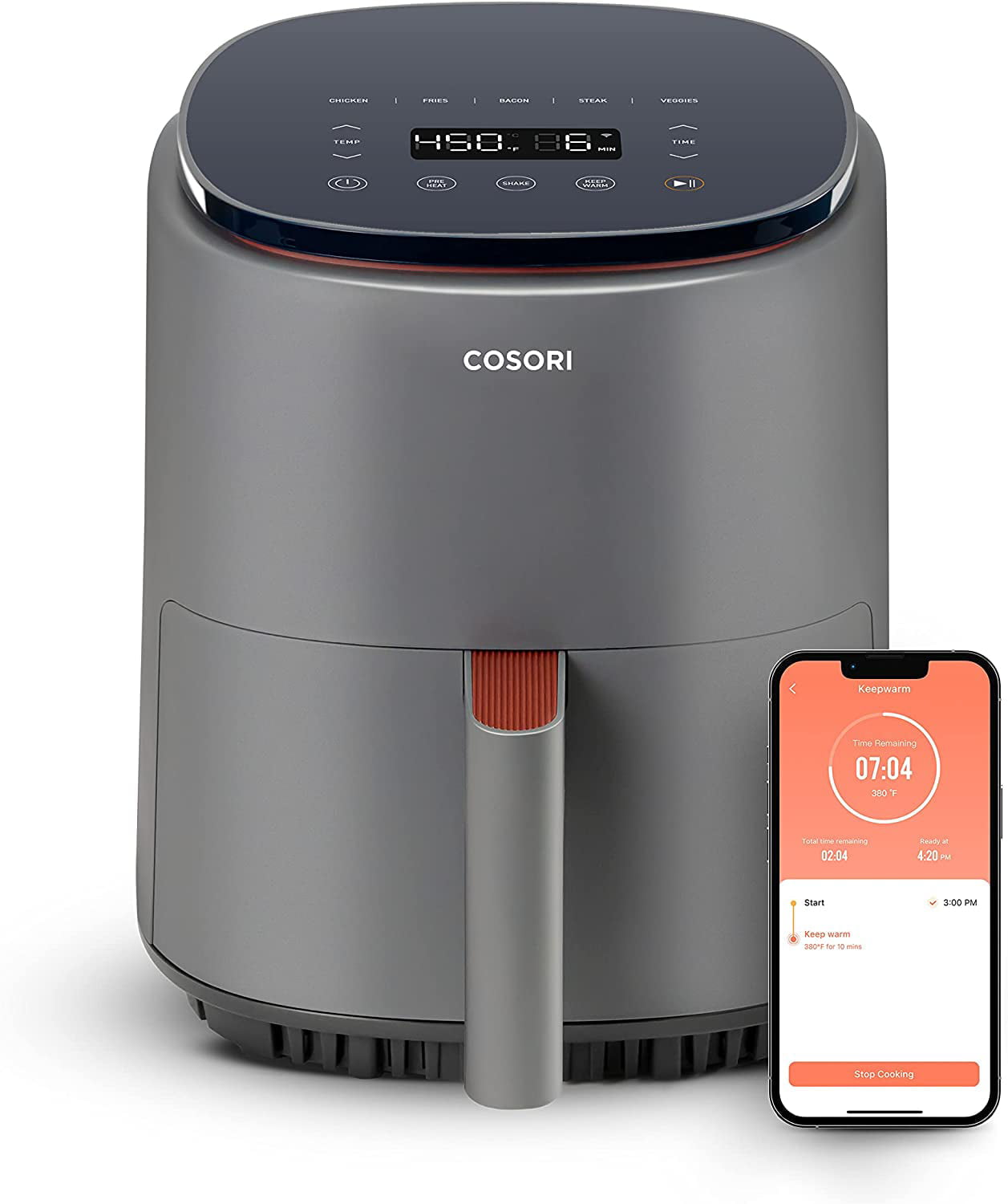 COSORI Smart Air Fryer. Lite 4 QT Compact 7-in-1 Oven. Preheat and Keep Warm. Voice Control. Dishwasher-Safe. Truffle Gray
