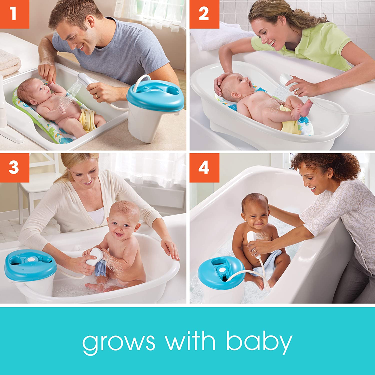 Summer Newborn to Toddler Bath Center and Shower (Neutral) - Bathtub Four Stage