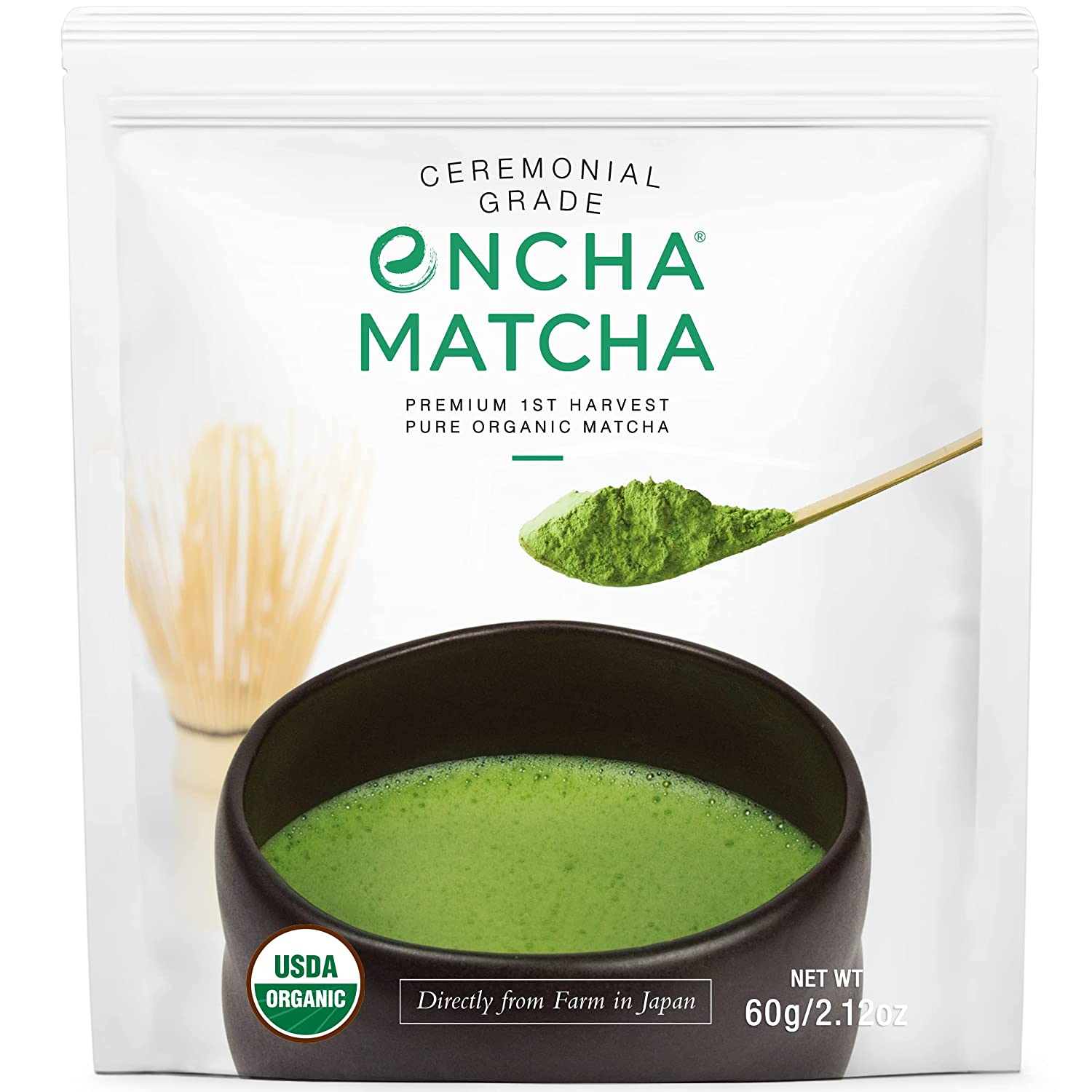 Encha Ceremonial Grade Matcha Green Tea - First Harvest Organic Japanese Matcha Green Tea Powder. From Uji. Japan (60g/2.12oz)