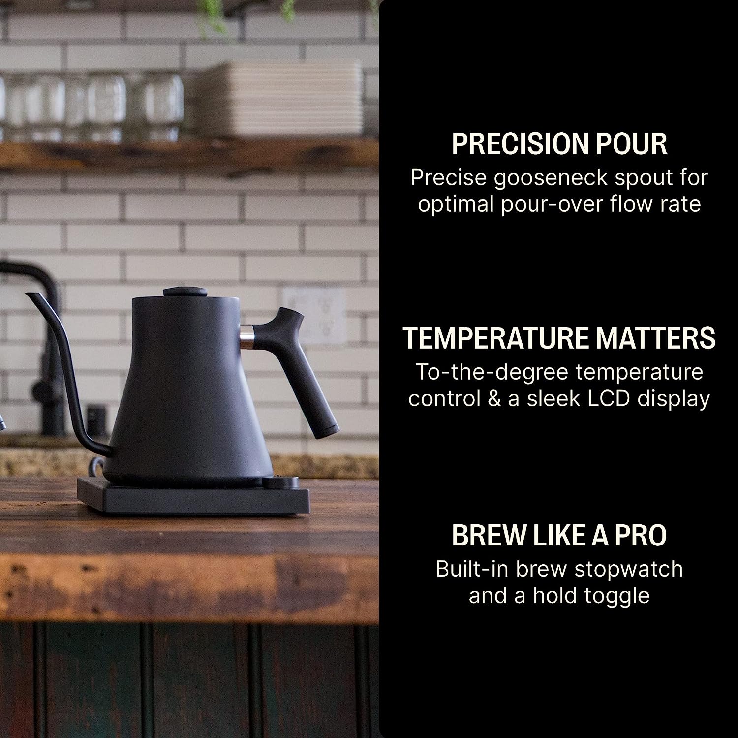 Fellow Stagg EKG Electric Gooseneck Kettle - Pour-Over Coffee and Tea Kettle - Stainless Steel Kettle Water Boiler - Quick Heating Electric Kettles for Boiling Water - Matte Black