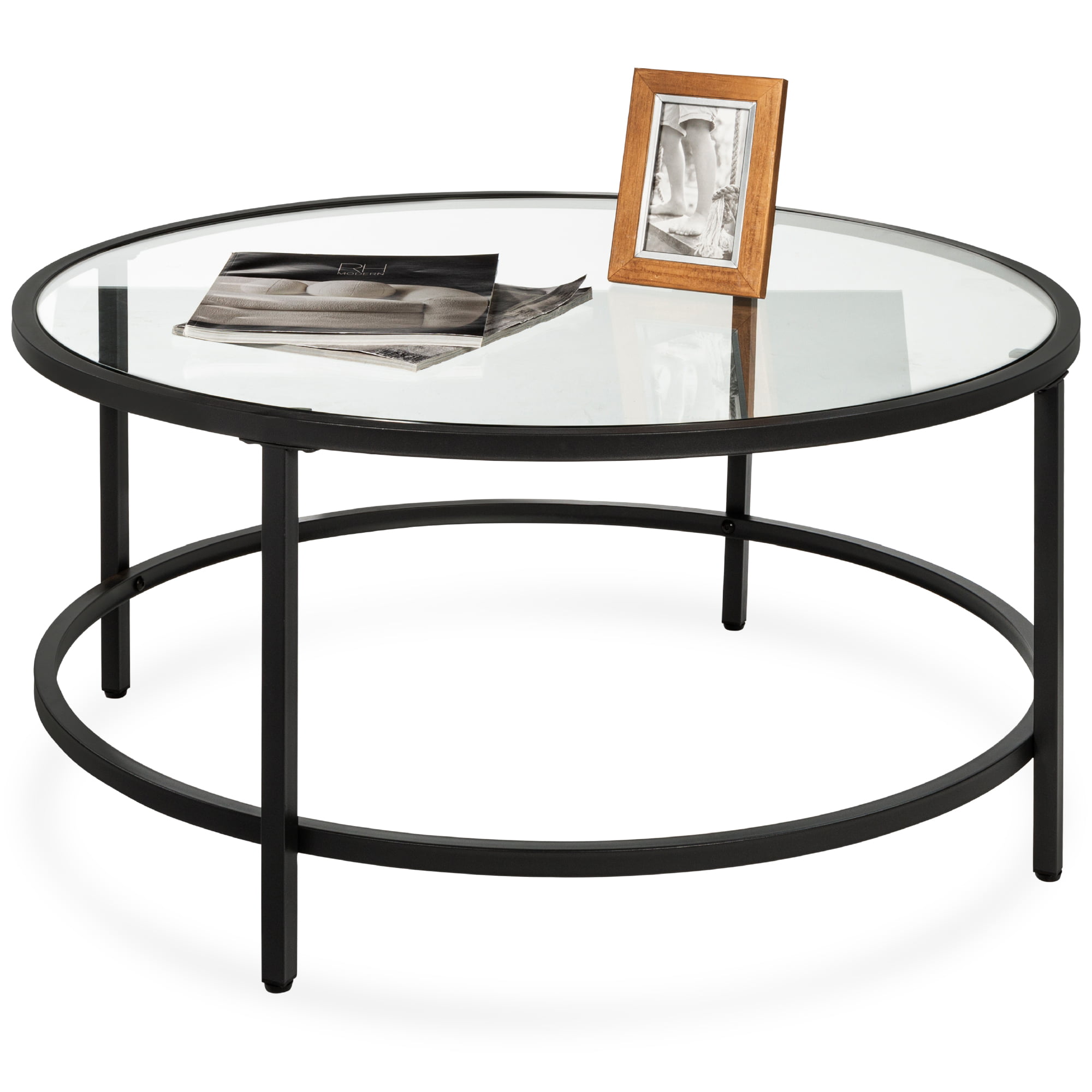 Best Choice Products 36in Round Tempered Glass Coffee Table for Home. Living Room. Dining Room - Black