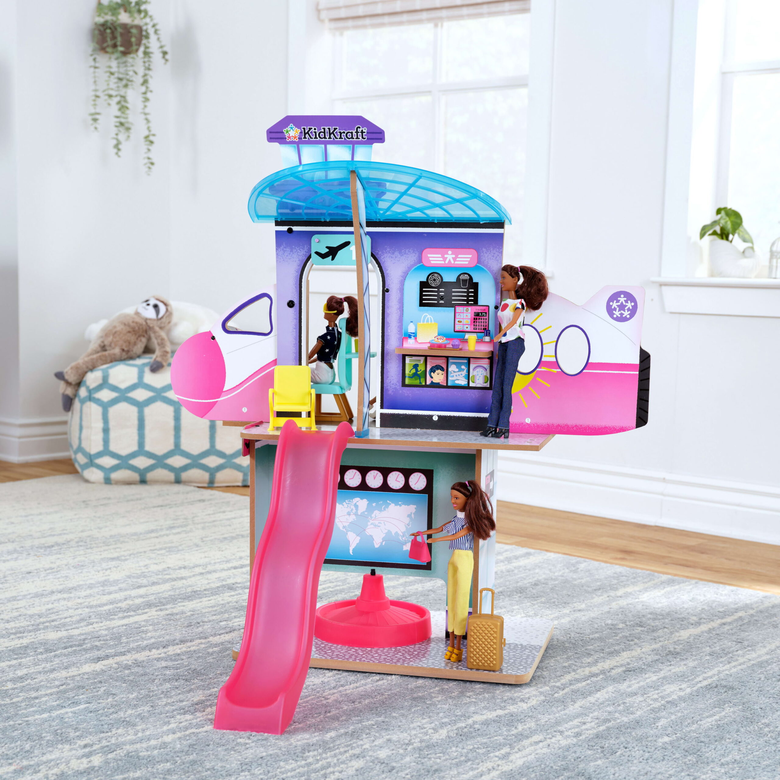 KidKraft Luxe Life 2-in-1 Wooden Airport & Jet Plane Doll Play Set
