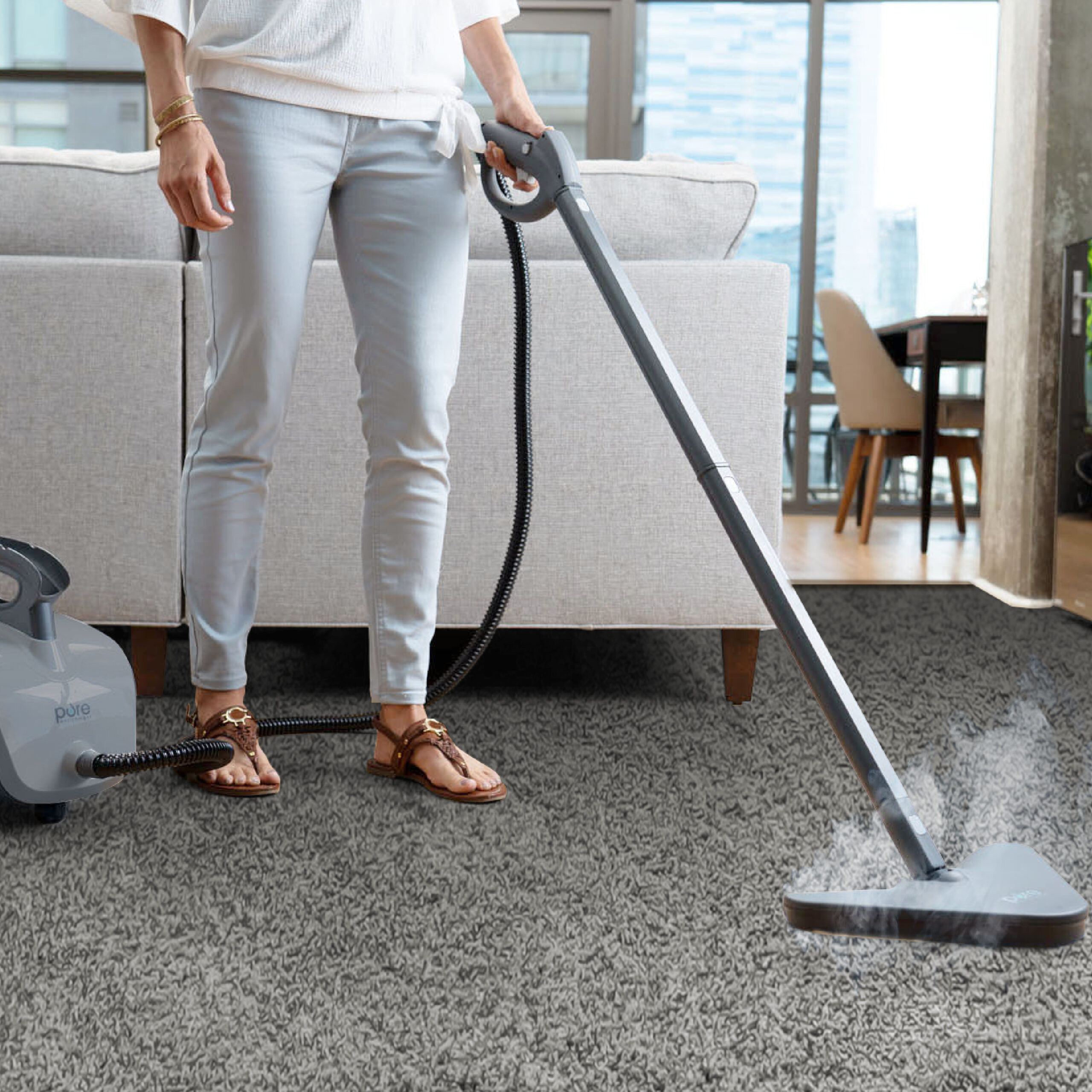 Pure Enrichment PureClean XL Rolling Steam Cleaner - Multi-Purpose Chemical-Free Steam Cleaner with 18 Accessories for Deep Cleaning Floors. Tiles. Grout. Windows. Grills. Ovens. and Vehicles