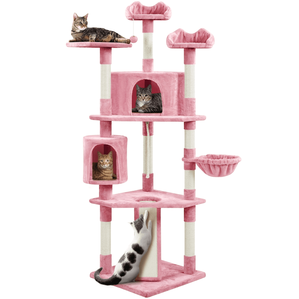 Easyfashion 79″ Multilevel Cat Tree Tower with Scratching Posts. Pink