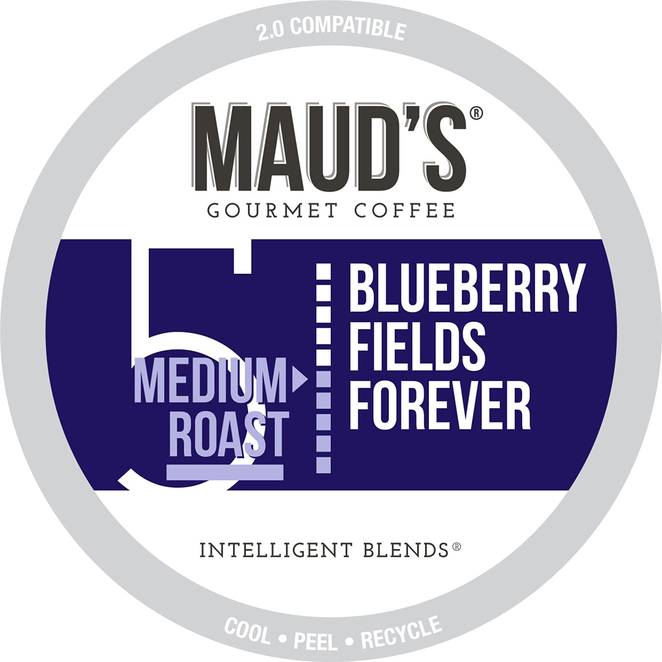 Maud-s Blueberry Coffee (Blueberry Fields Forever). 24ct. Solar Energy Produced Recyclable Single Serve Flavored Blueberry Coffee Pods – 100% Arabica Coffee California Roasted. KCup Compatible