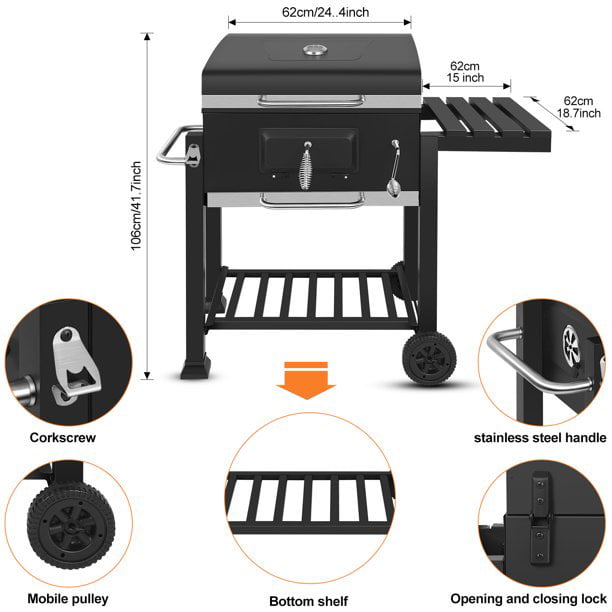 AEDILYS 25 inch Charcoal Grill. with Side Tables
