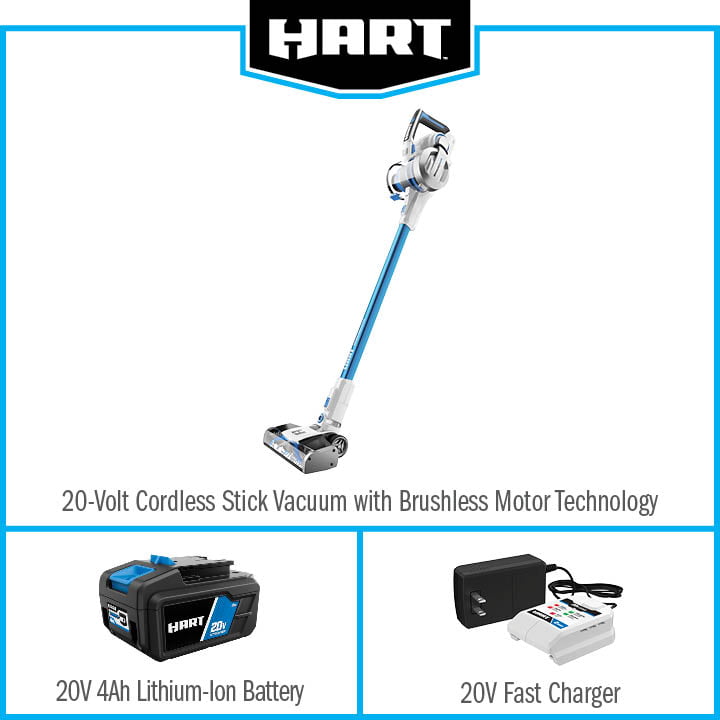 HART 20-Volt Cordless Stick Vacuum with Brushless Motor Technology. (1) 4.0 Ah Lithium-Ion Battery