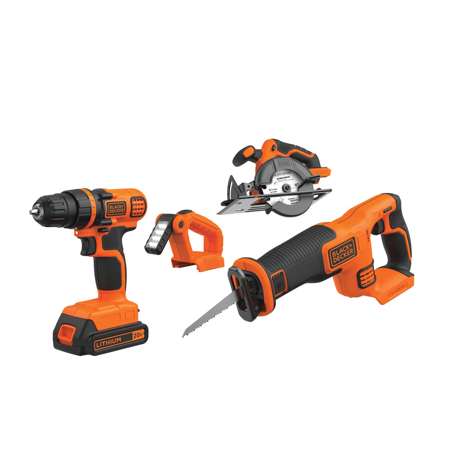 BLACK+DECKER BD4KITCDCRL 4-Tool 20-volt Power Tool Combo Kit Case (2 Li-ion Batteries Included and Charger Included)