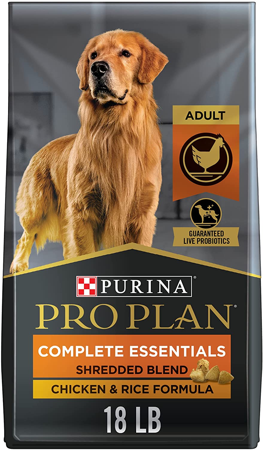 Purina Pro Plan High Protein Dry Dog Food With Probiotics for Dogs. Shredded Blend Chicken and Rice Formula - 18 lb. Bag