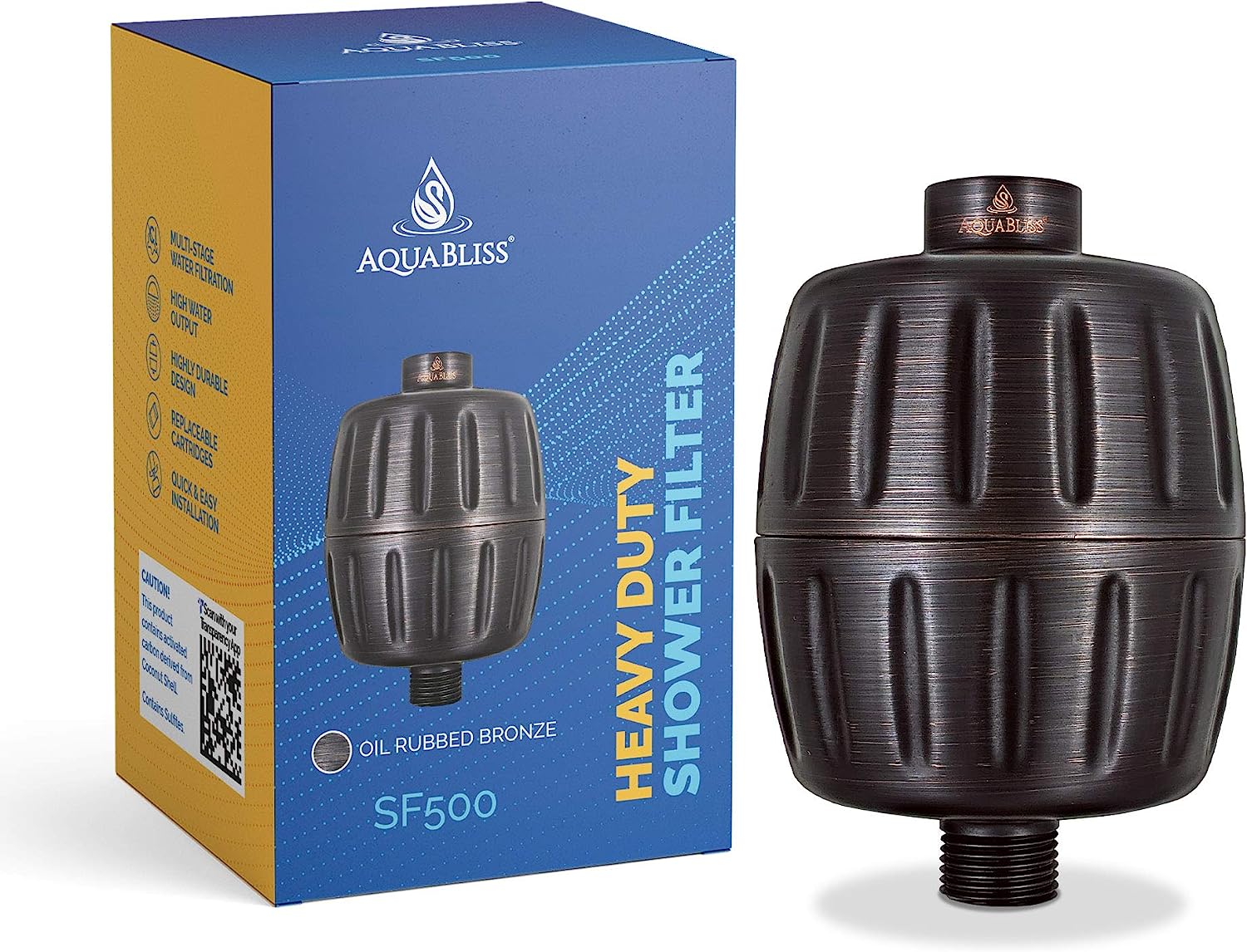 AquaBliss HD HEAVY DUTY High Output Shower Filter – Latest Superior Advanced 30x Filter Media - Universal Multi-Stage Shower Head Filter for Chemicals. Chlorine. Pesticides (SF500) - Oil Rubbed Bronze