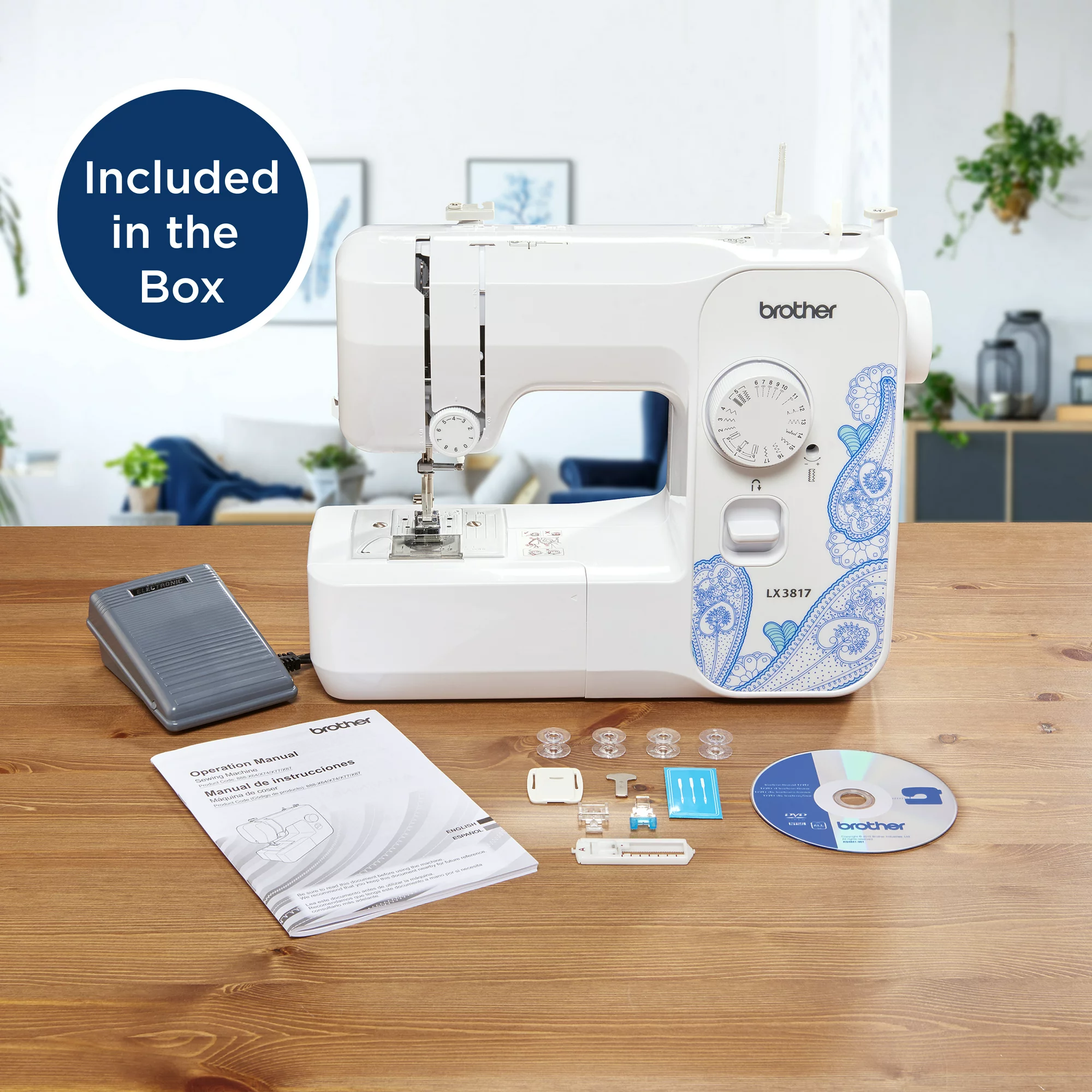 Brother LX3817 17-Stitch Portable Full-Size Sewing Machine. White