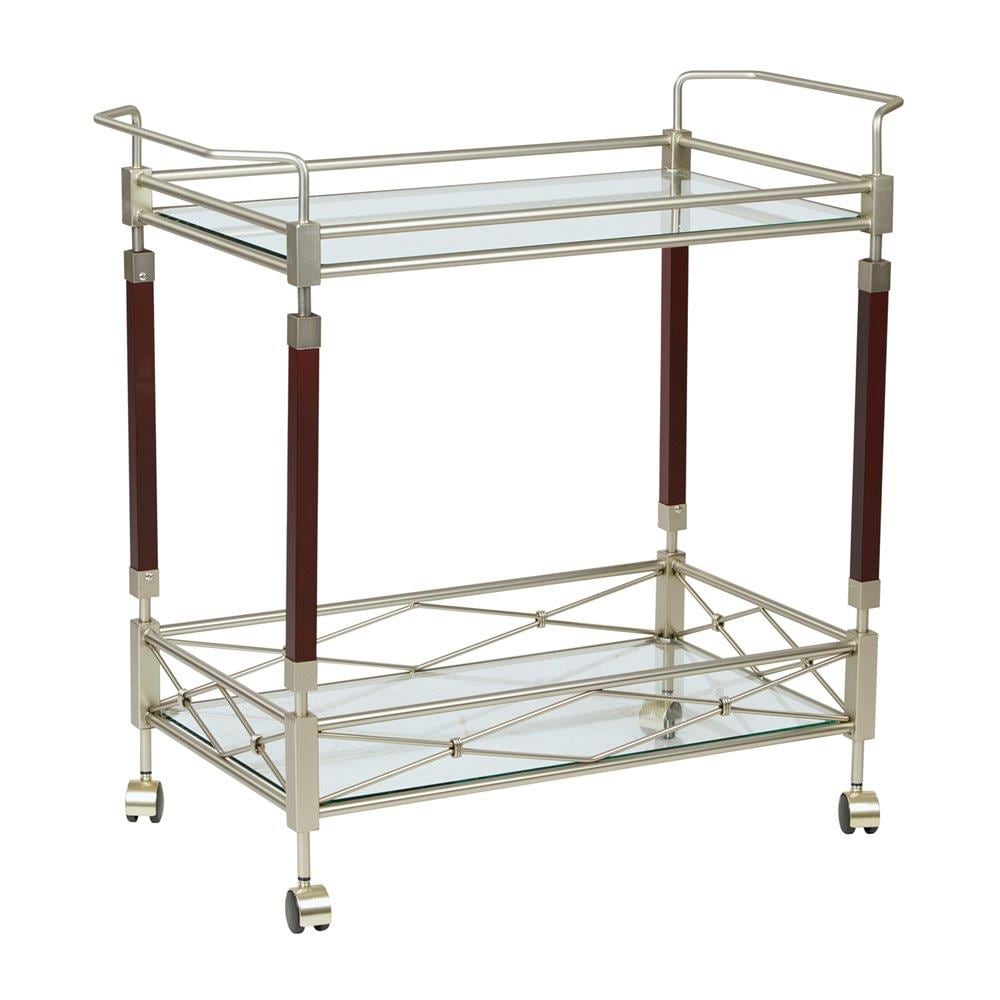 OSP Home Furnishings Chrome Metal Base with Glass Top Rolling Kitchen Cart (16.38-in x 31.25-in x 30-in)