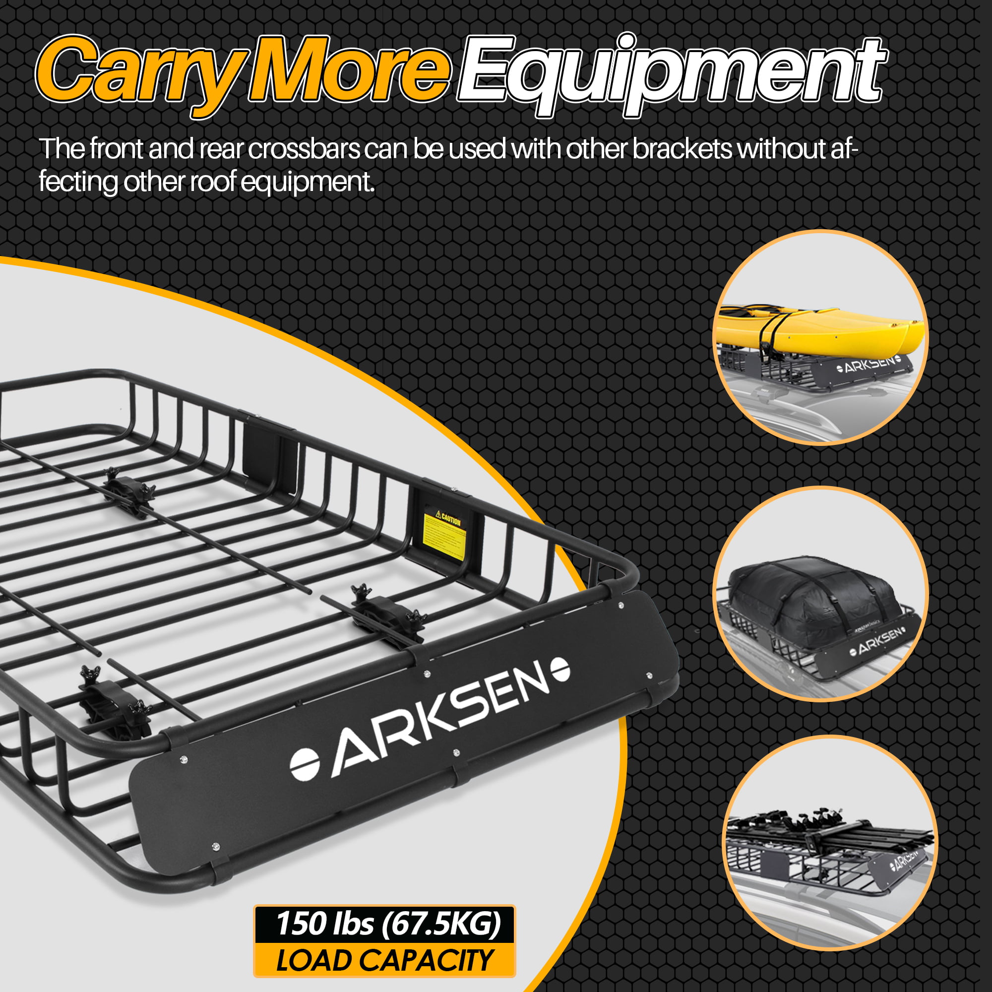 Arksen 64″ Universal Black Roof Rack Cargo with Extension Car Top Luggage Holder Carrier Basket SUV