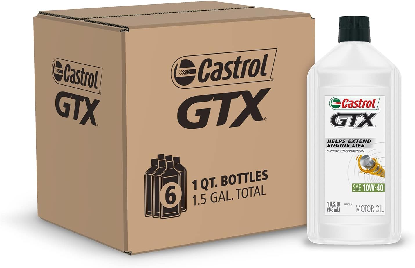 Castrol 6146 GTX 10W-40 Motor Oil. 1 Quart. 6 Pack