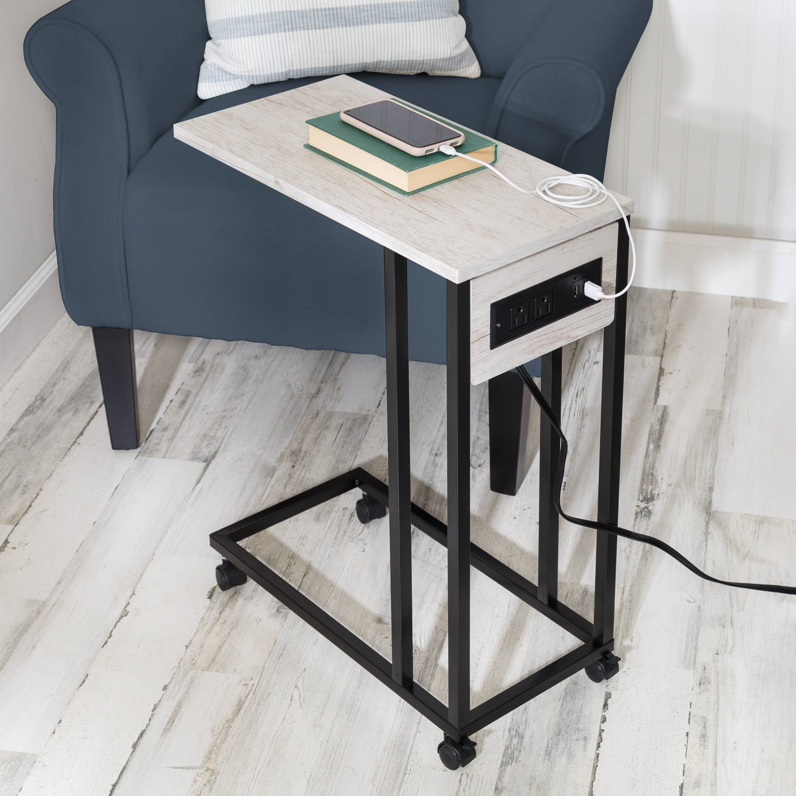 Honey Can Do Light Gray Side Table on Wheels