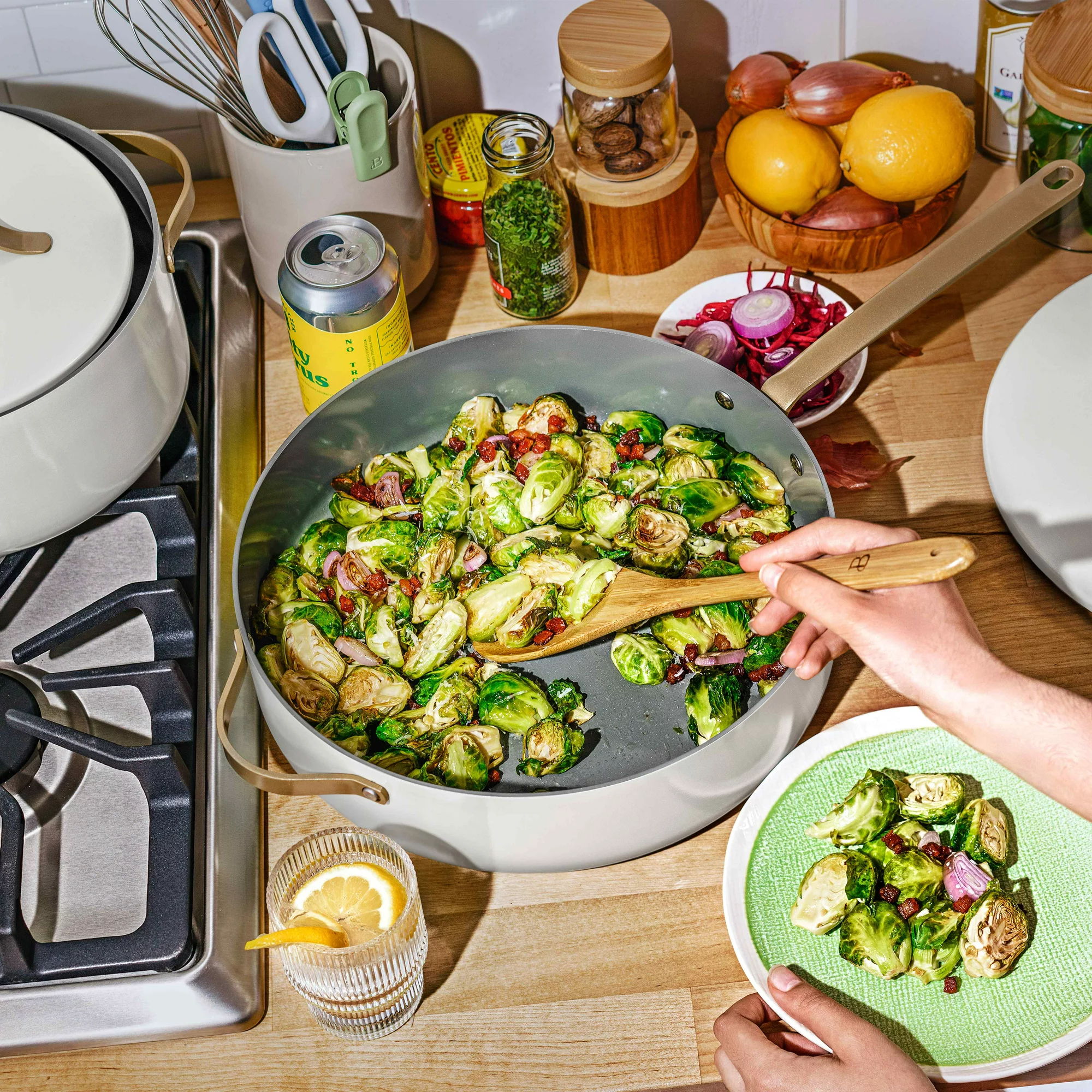 Beautiful 5.5 Quart Ceramic Non-Stick Saute Pan. White Icing. by Drew Barrymore
