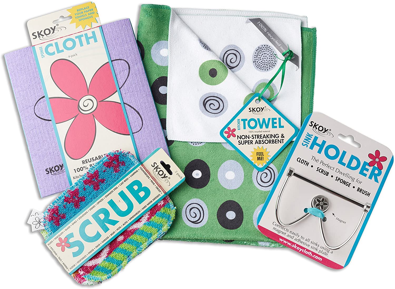 Skoy Cloth 1 Pack (4 Pieces) and Skoy Scrub 1 Pack (2 Pieces). Reusable Cloth and Scrub