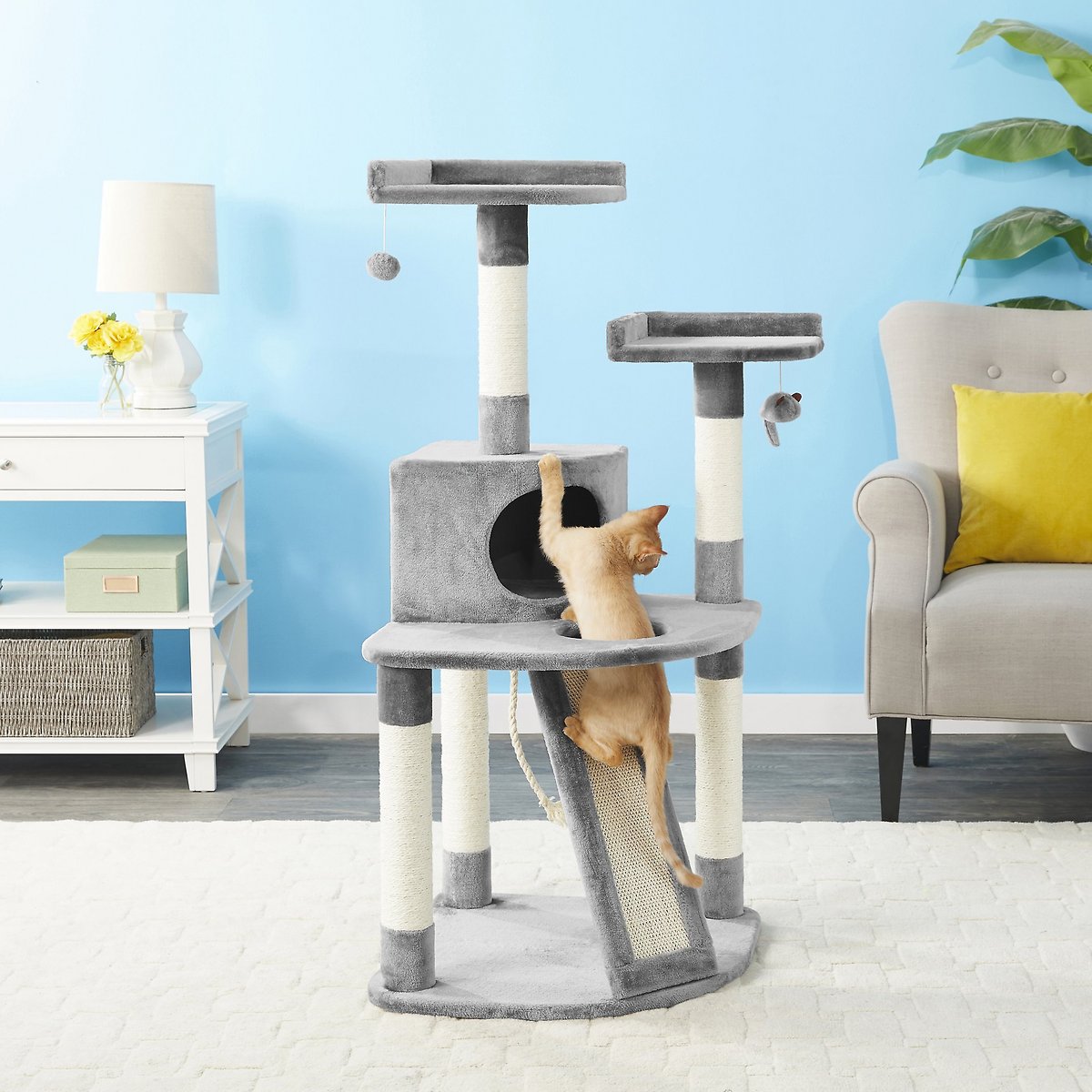 Frisco 48-in Faux Fur Cat Tree & Condo. Gray