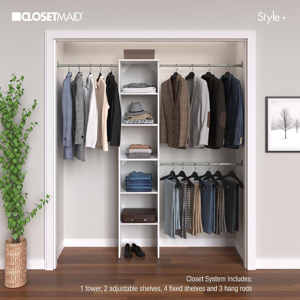 ClosetMaid 4358 Style+ 72 in. W - 113 in. W White Narrow Wood Closet System