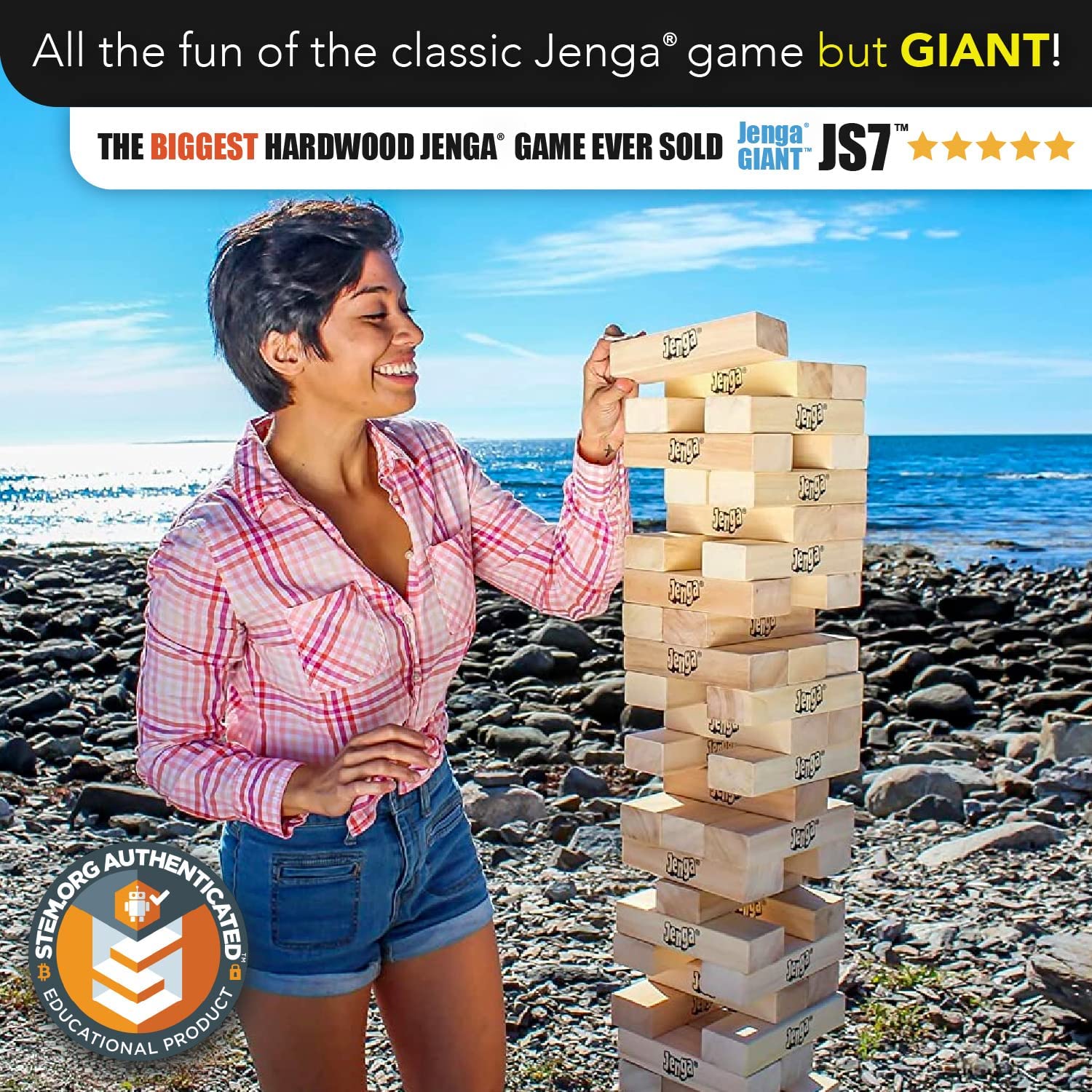 Jenga Giant JS7 (Stacks to Over 5 feet) Precision-Crafted. Premium Hardwood Game with Heavy-Duty Carry Bag (Authentic Jenga Brand Game)