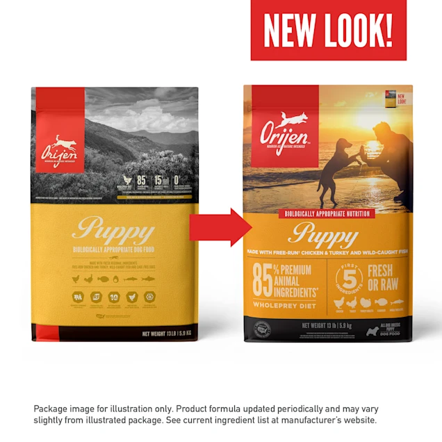 ORIJEN Grain Free High Protein Fresh & Raw Animal Ingredients Dry Puppy Food. 4.5 lbs – 13 lbs 