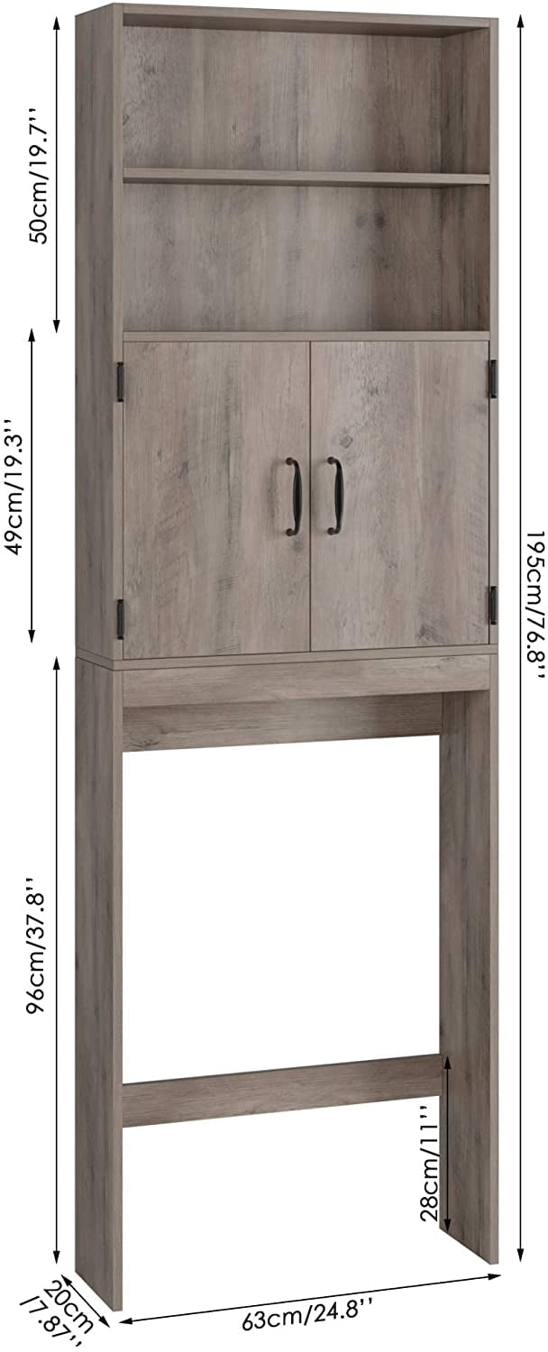 Homfa over Toilet Storage Rack. Bathroom Storage Cabinet over Toilet with 4-tier Shelves and 2 Doors. Gray Finish