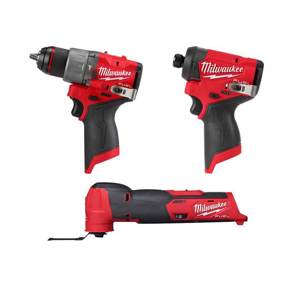 Milwaukee 2526-20-3404-20-3453-20 M12 FUEL 12V Lithium-Ion Cordless Oscillating Multi-Tool. M12 FUEL 1/2 in. Hammer Drill & M12 FUEL 1/4 in. Impact Driver