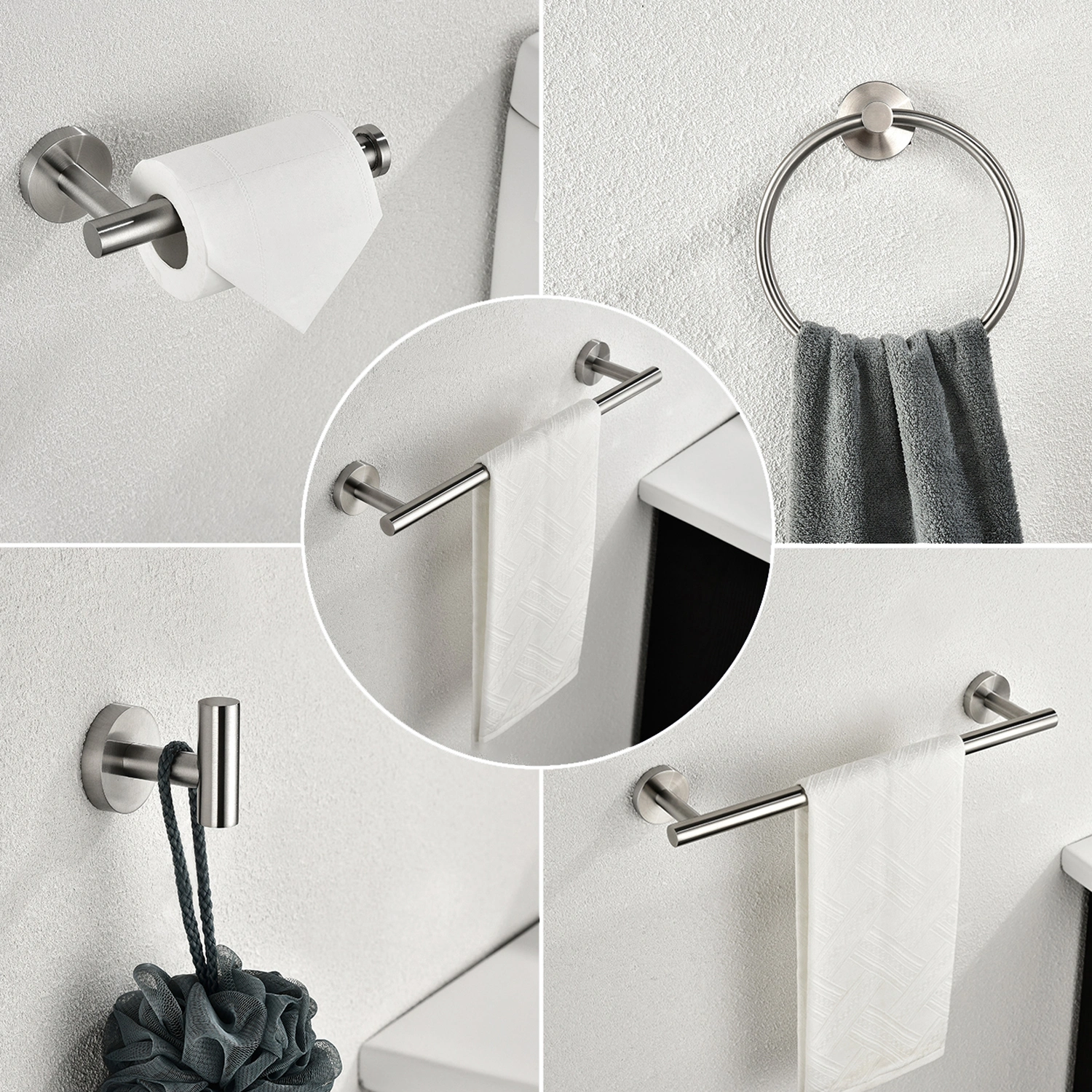 DISCOUNTTODAY 6 Piece Stainless Steel Bathroom Towel Rack Set Wall Mount RT (Nickel) 26.18 x 9.25 x 2.75 inches