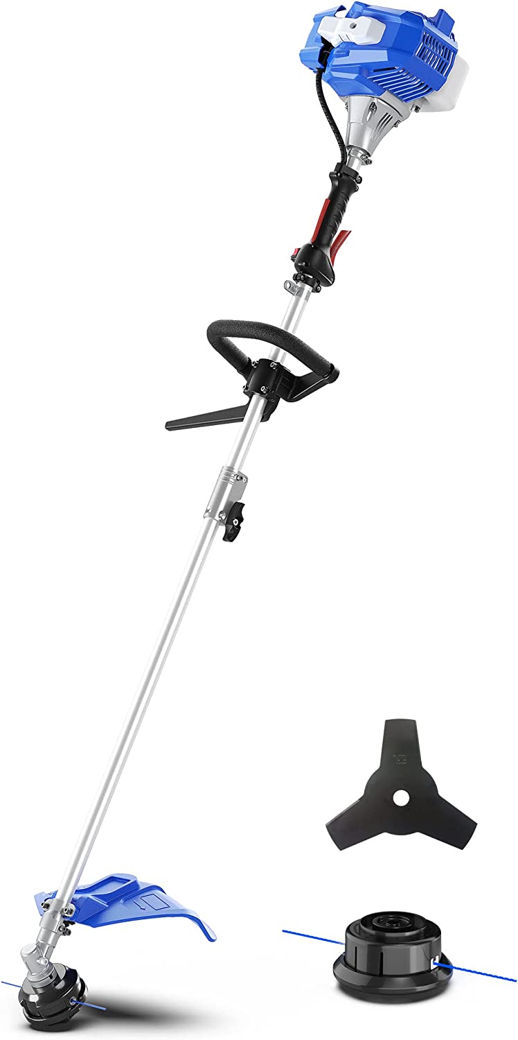 WILD BADGER POWER 26cc Weed Eater/Wacker Gas Powered. 3 in 1 String Trimmer/Edger 17” with 10” Brush Cutter.Rubber Handle & Shoulder Strap Included