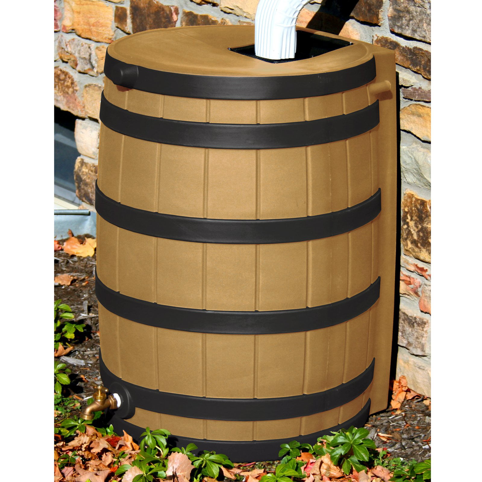 Good Ideas 50 Gallon Rain Wizard Darkened Rib Rain Barrel. Khaki