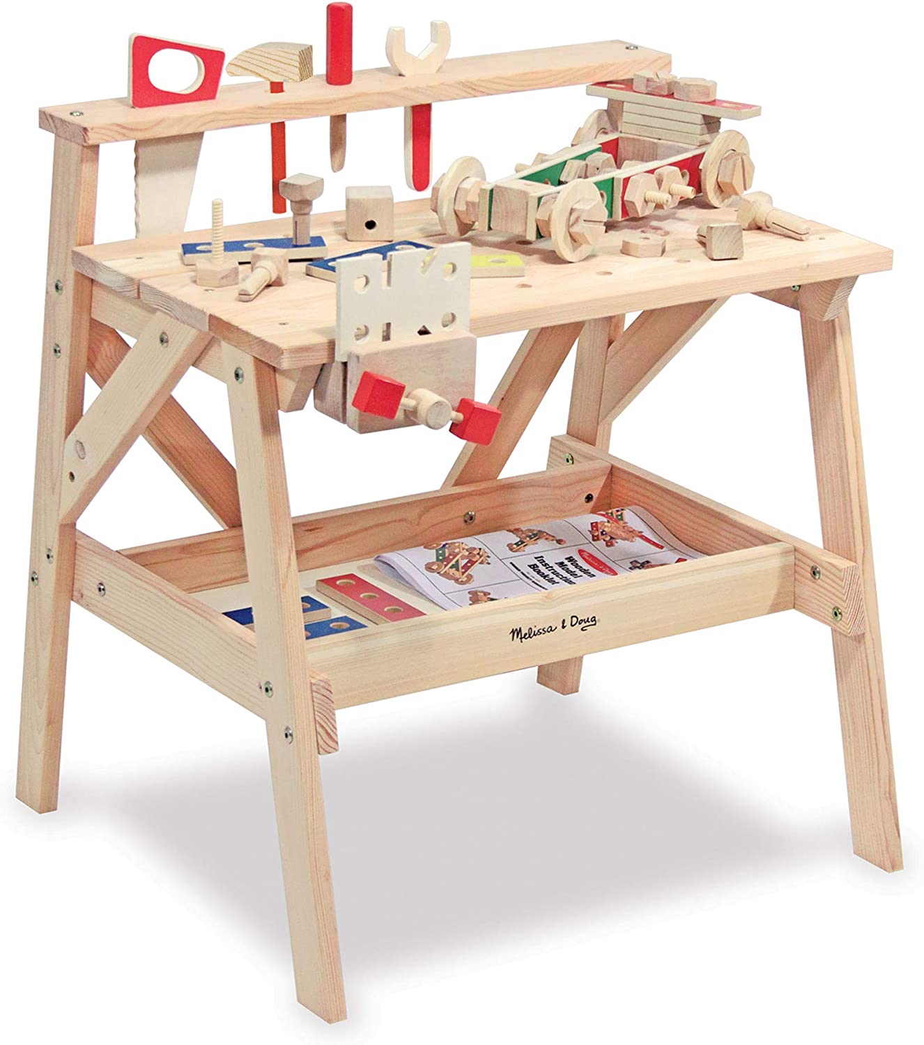 Melissa & Doug Solid Wood Project Workbench Play Building Set - STEAM Toy. Wooden Kids Work Bench. Toy Tool Bench