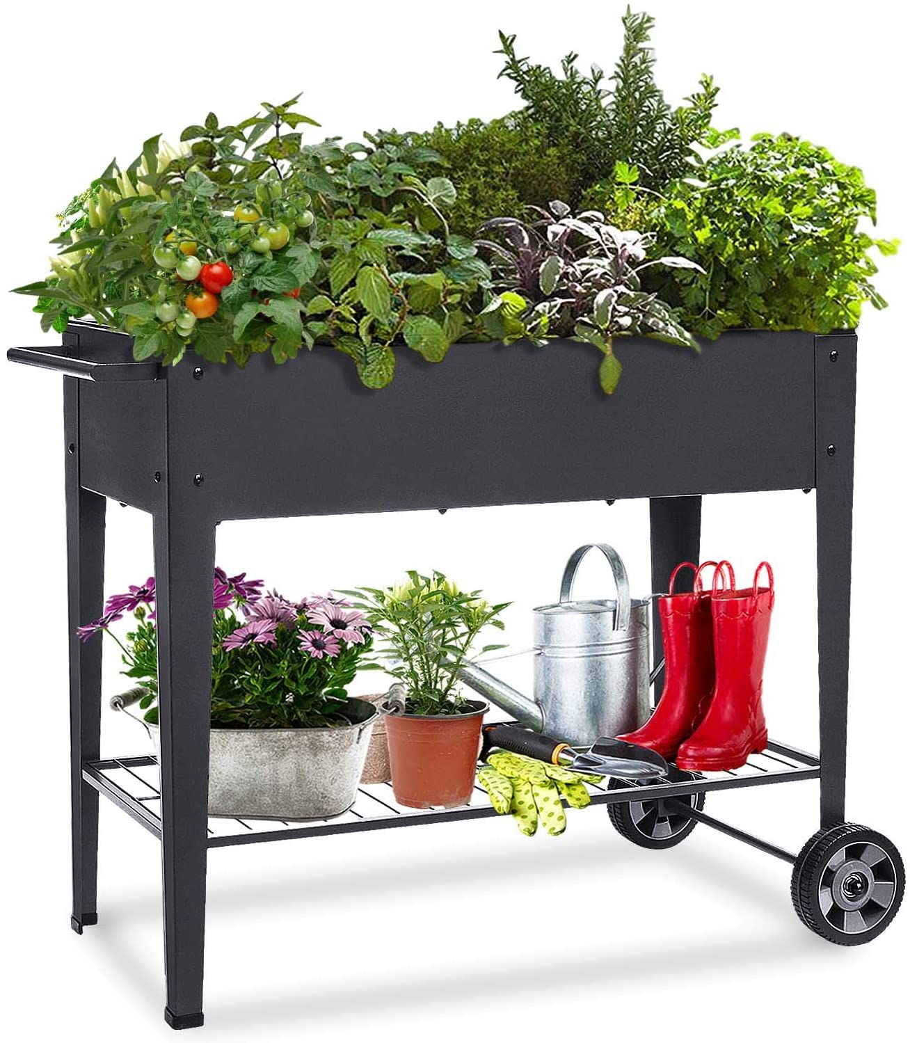 FOYUEE Raised Planter Box with Legs Outdoor Elevated Garden Bed On Wheels for Vegetables Flower Herb Patio