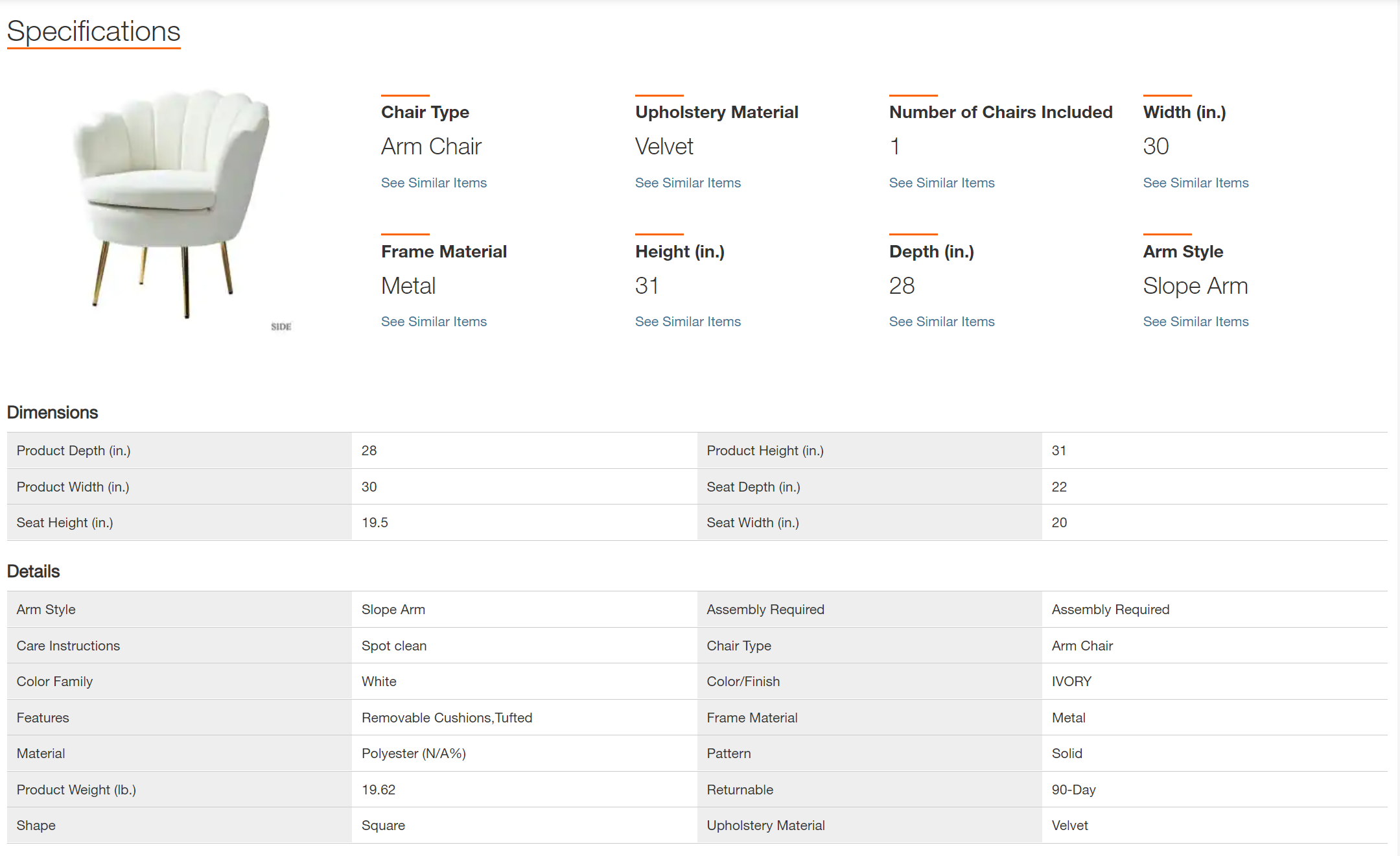 JAYDEN CREATION Fidelia Golden Legs Ivory Accent Barrel Arm Chair with Tufted Back