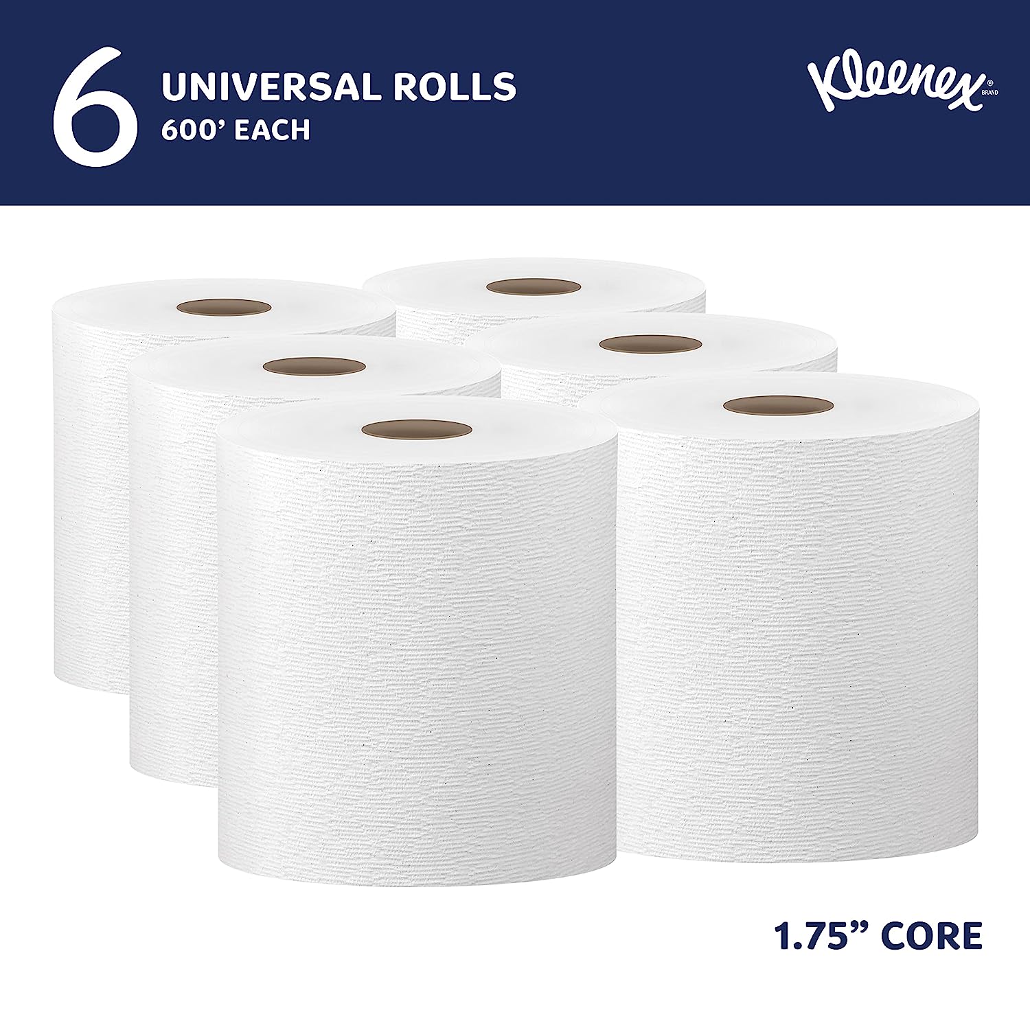 Kleenex® Hard Roll Paper Towels (50606). with Premium Absorbency Pockets™. 1.75″ Core. White. (600-/Roll. 6 Rolls/Case. 3.600-/Case)