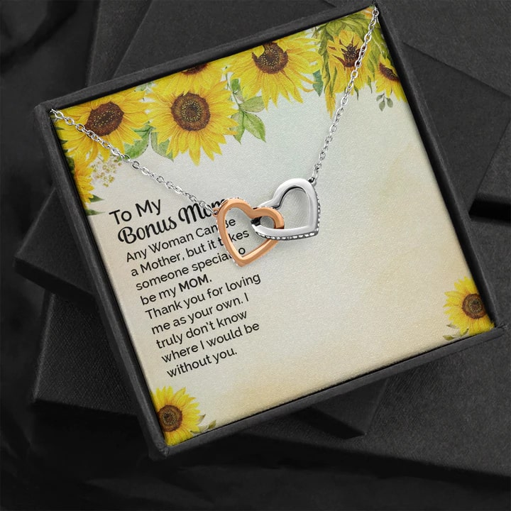 To My Bonus Mom – Interlocking Hearts Necklace. Mother's Day Gifts