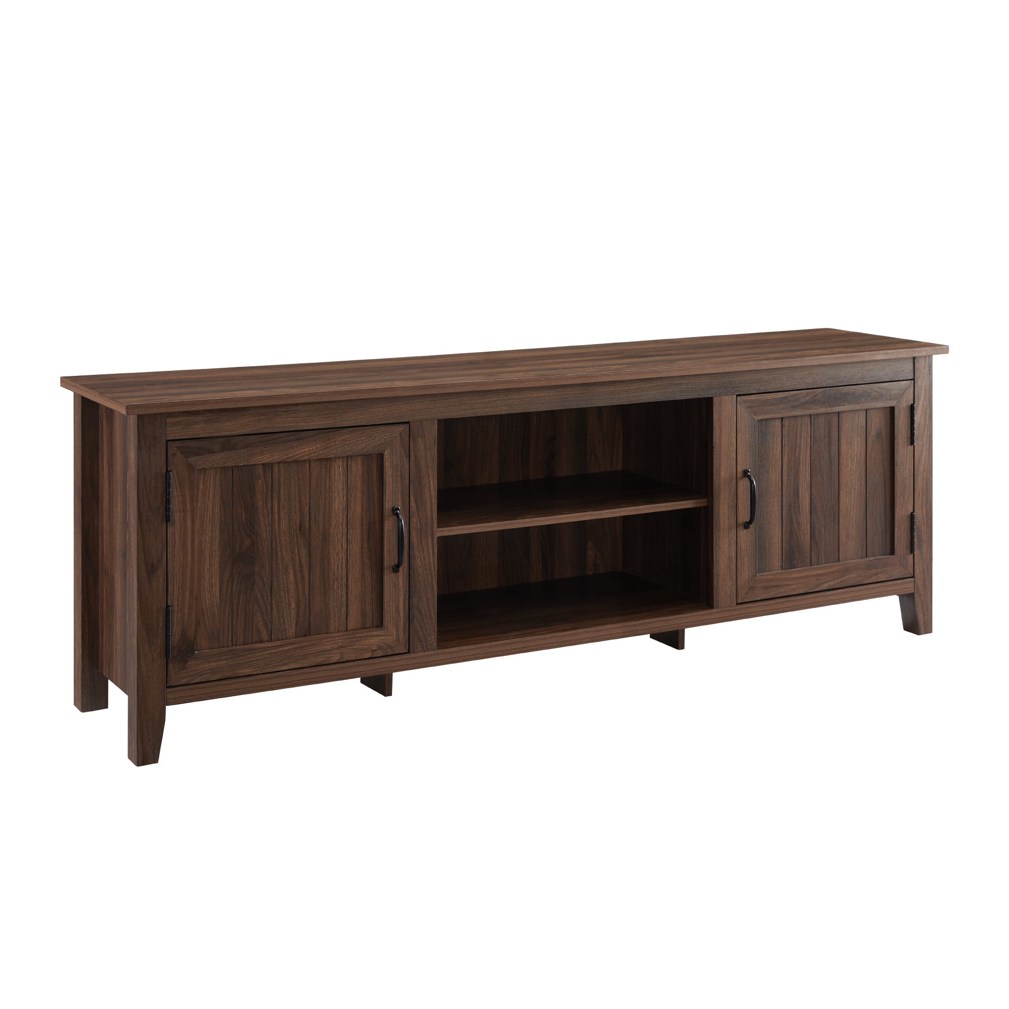 Woven Paths Farmhouse Grooved Door TV Stand for TVs up to 80″. Dark Walnut
