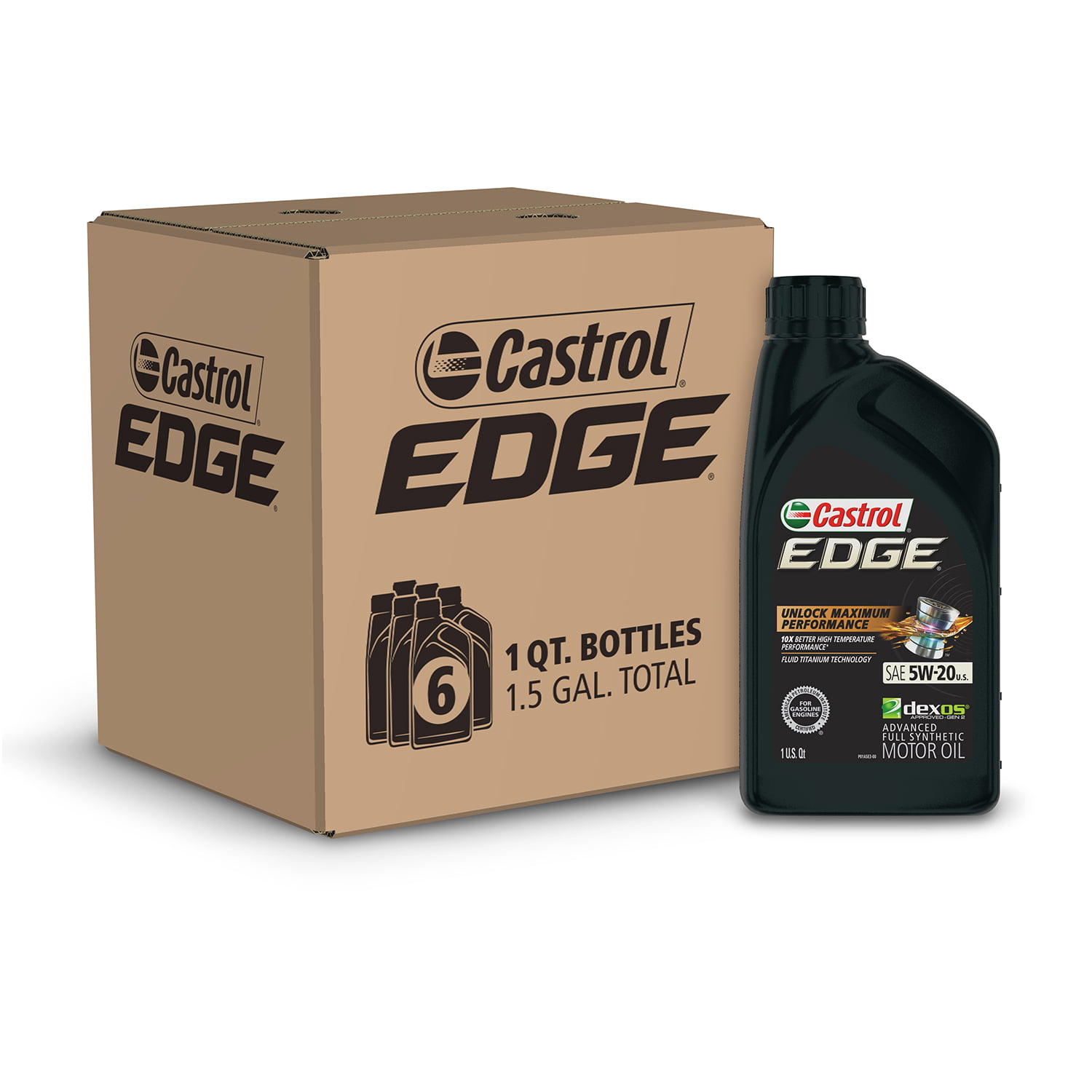 Castrol Edge 5W-20 Advanced Full Synthetic Motor Oil. 1 Quart. Case of 6