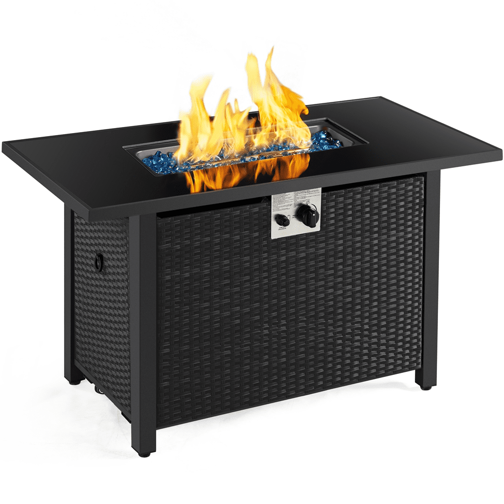 Easyfashion 43″ Outdoor Gas Fire Pit 50.000 BTU with Tempered Glass Tabletop. Black